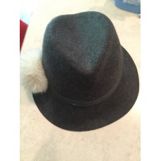 Santelli Francesca Wos Hat Fedora One Size Gray Wool Pom Pom Ball Italy T24J  eb-07577852